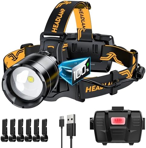 150000 LM Rechargeable Headlamp with 8 Modes IP68 Waterproof