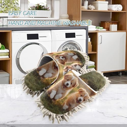 FLildon Microfiber Slippers with Dog Design Washable Mop Shoes for Home