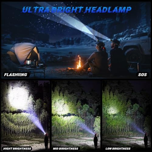 100000 LM Ultra Bright LED Headlamp with Induction Zoom Function IPX67 Waterproof