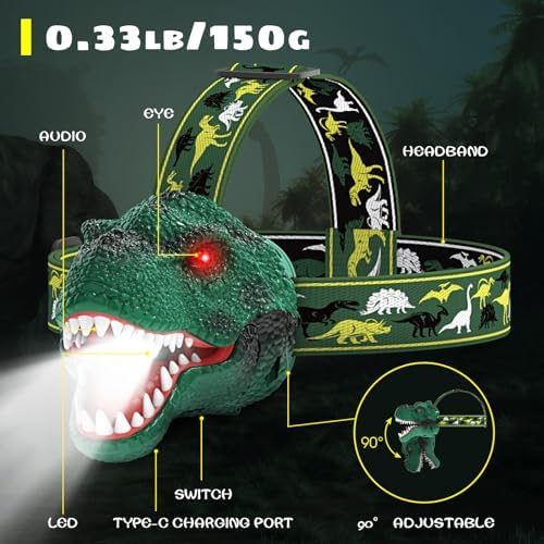Adjustable Dinosaur Headlamp for Kids