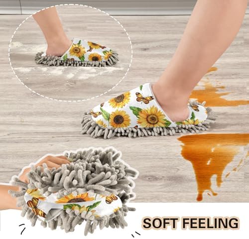 Sunflowers Butterfly Mop Slippers for Floor Cleaning