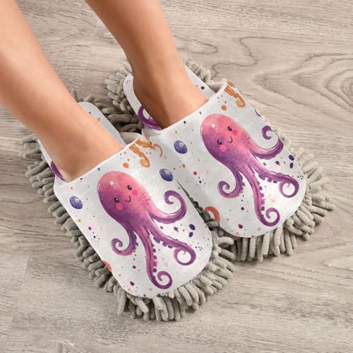 Bright Fun Cozy Cartoon Octopuses - Microfiber Slips for Mop Floors