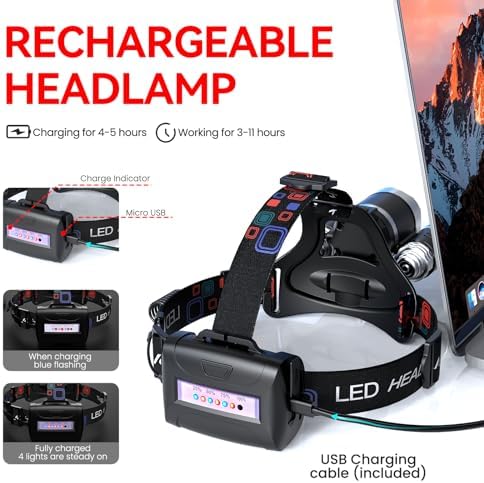 WdtProRechargeable Headlamp 90Adjustable LED Headlamp for Camping Hunting