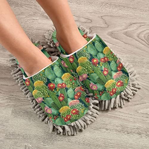 DOMIKING Cactus Flowers Microfiber Mop Slipper Shoes for Men