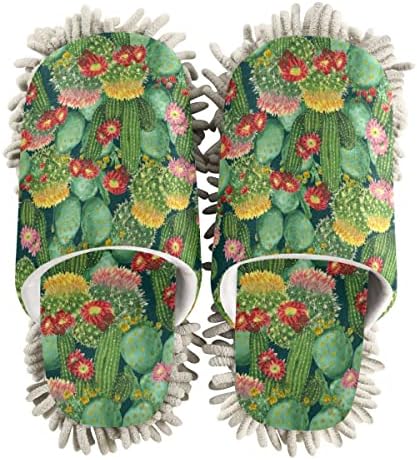 DOMIKING Cactus Flowers Microfiber Mop Slipper Shoes for Men