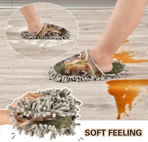 FLildon Microfiber Slippers with Dog Design Washable Mop Shoes for Home