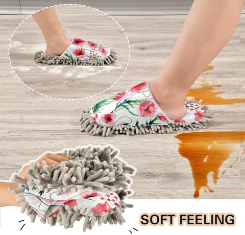 Summer Poppies Mop Slippers for Floor Cleaning