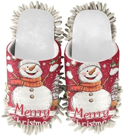 RunningBear White Red Snowman Mop Slippers Xmas