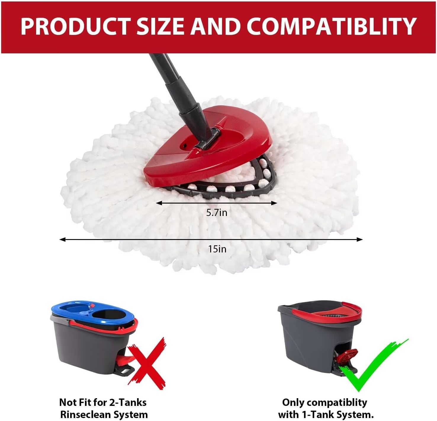5-Pack Mop Replacement Heads for Easy Wring Spin Mop - Durable Effective