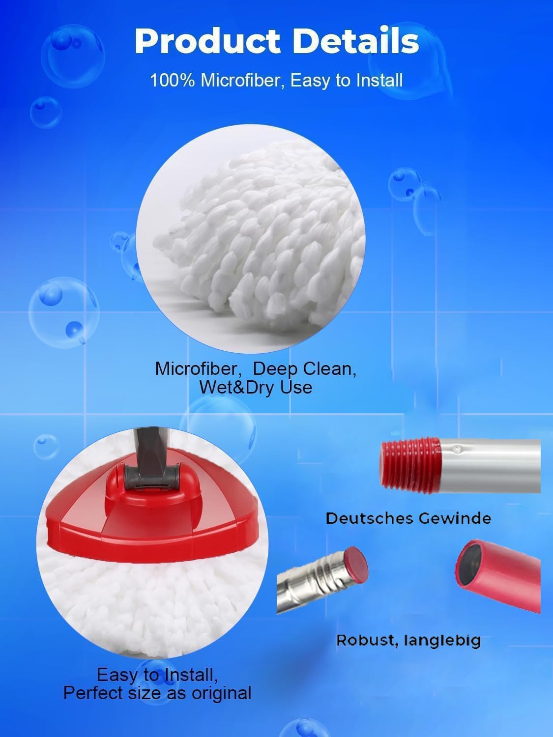 4-Piece Microfiber Mop Head Compatible with O-Cedar EasyWring