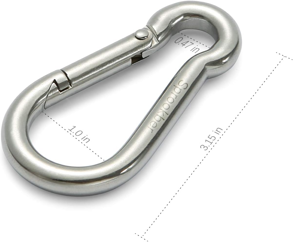 Sprookber 304 Stainless Steel Spring Snap Hook Carabiner Set of 6 1