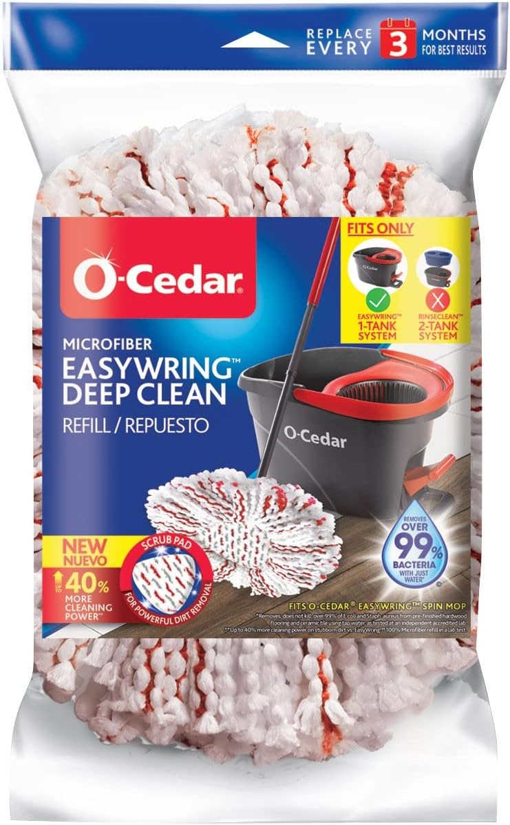 O-Cedar EasyWring Microfiber Mop Refill Deep Clean Bacterial-Free