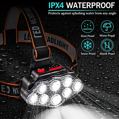 DAWINSIE Rechargeable Headlamp 8 LED 4 Modes IPX4 Waterproof