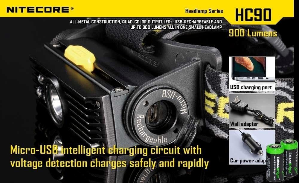 1000lumens Nitecore HC90 with rechargeable battery
