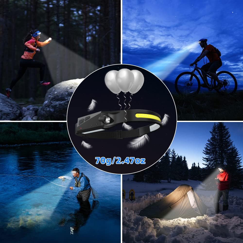 UUYEE 3-Pack Rechargeable LED Headlamp with 230 Wide Beam Motion Sensor