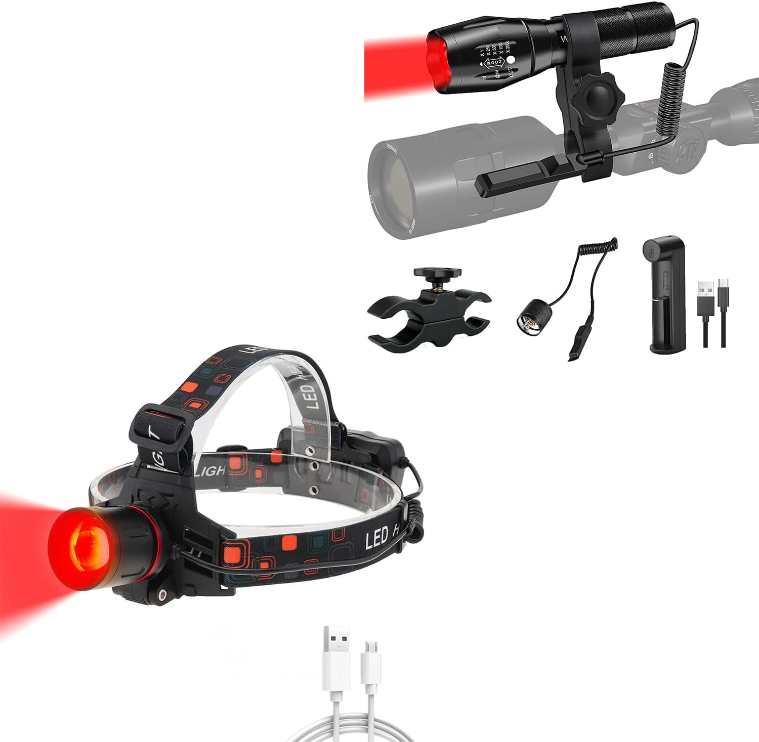WINDFIRE High Power Red Light Headlamp Tactical Flashlight for Hunting