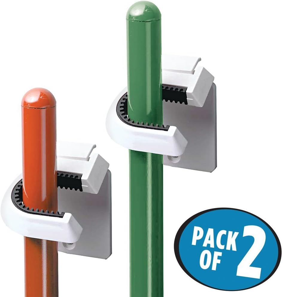 InterDesign Broom Mop Holder White Set of 2