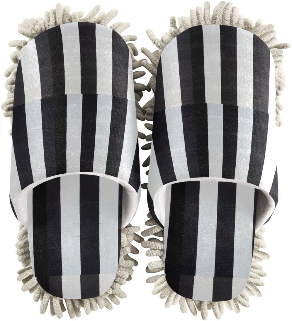 Black White Stripe Mop Slippers 3-in-1