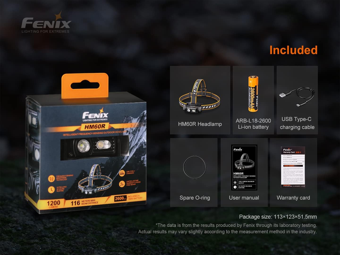 1200 Lumen WhiteRed Rechargeable Headlamp Bundle with Carrying Case Fenix HM60R