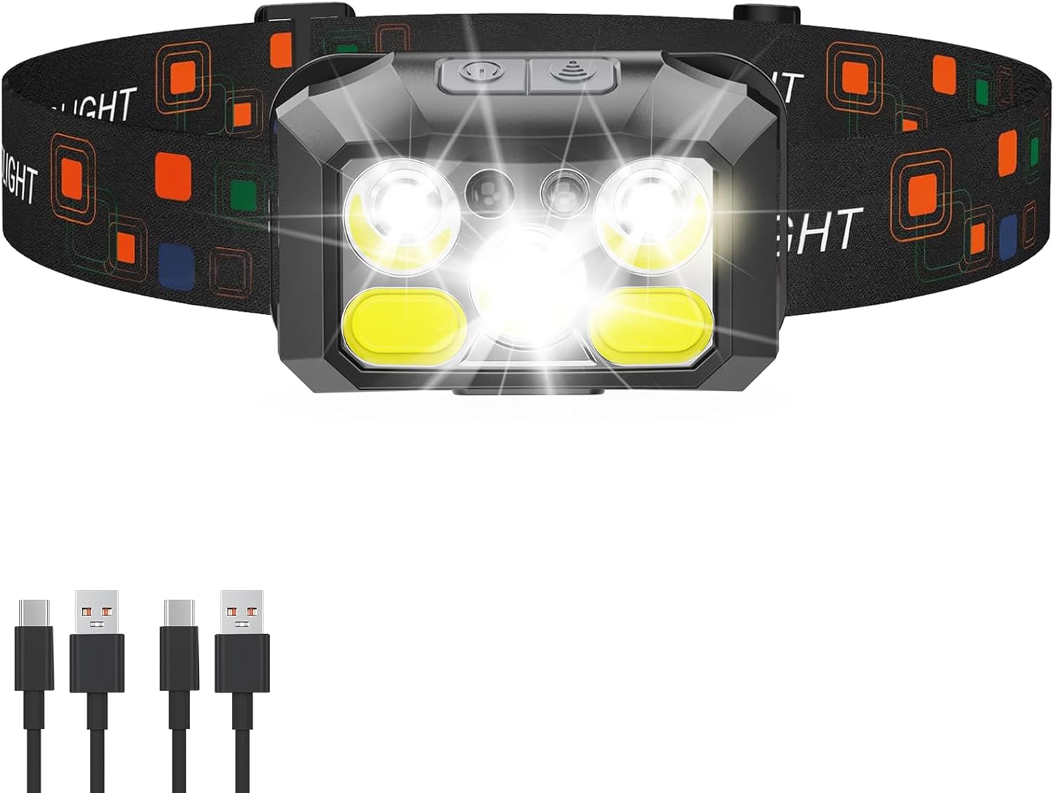 1200 Lumens Headlamp Rechargeable IPX4 Waterproof Red Light Mode 8 Modes