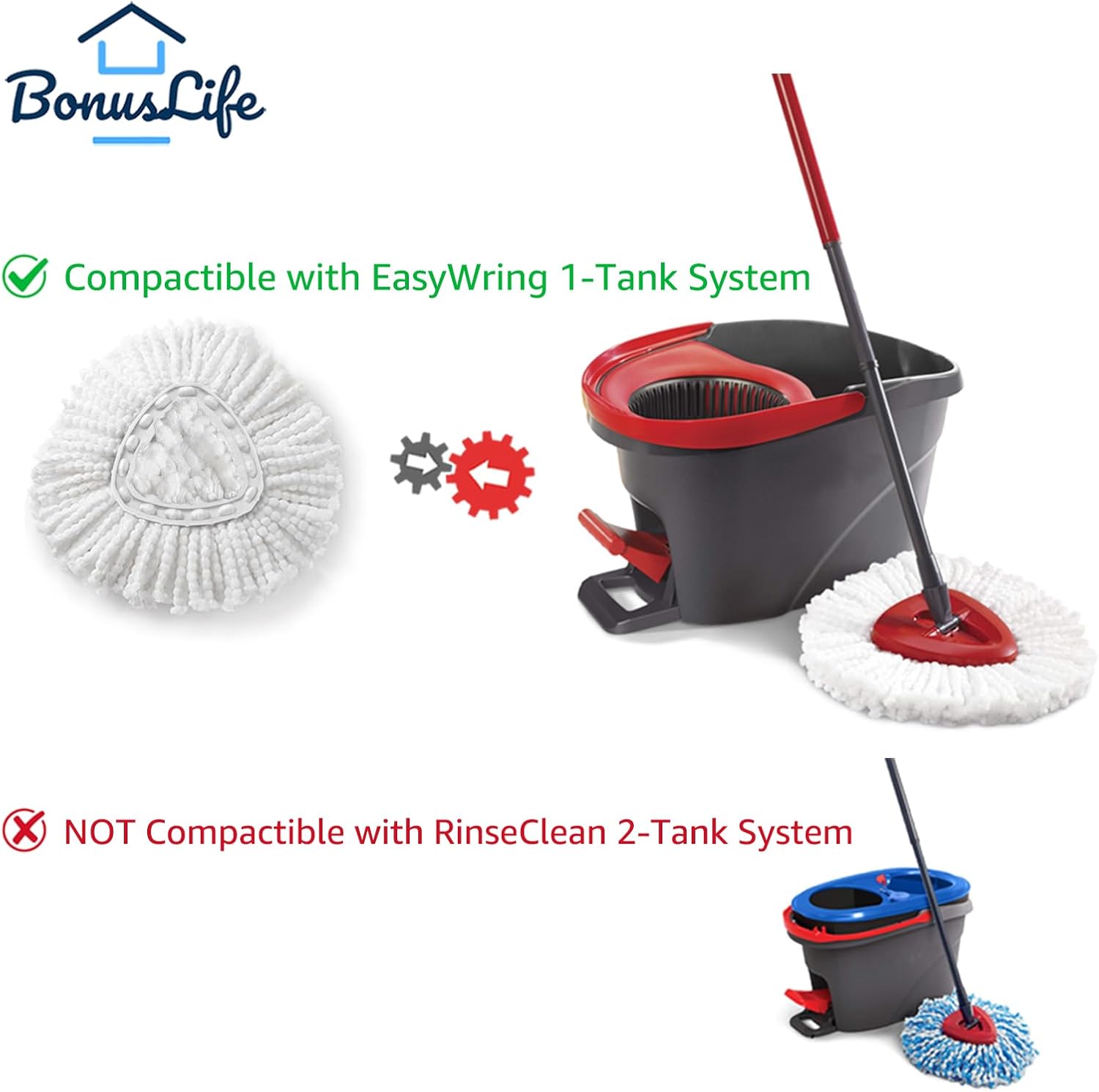 Bonus Life Microfiber Mop Refill for O-Ceda EasyWrin 1-Tank System