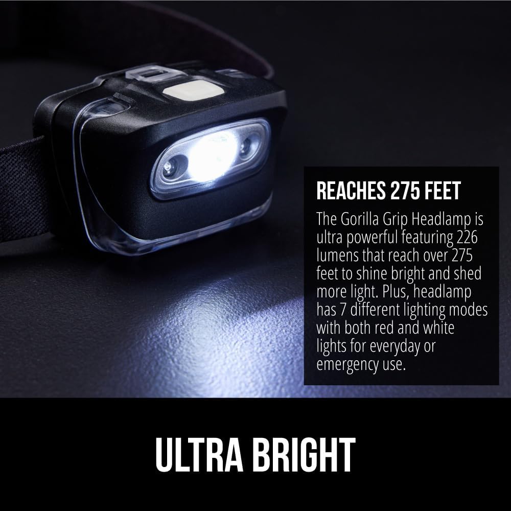Gorilla Grip Ultra Bright Headlamp with 7 Modes