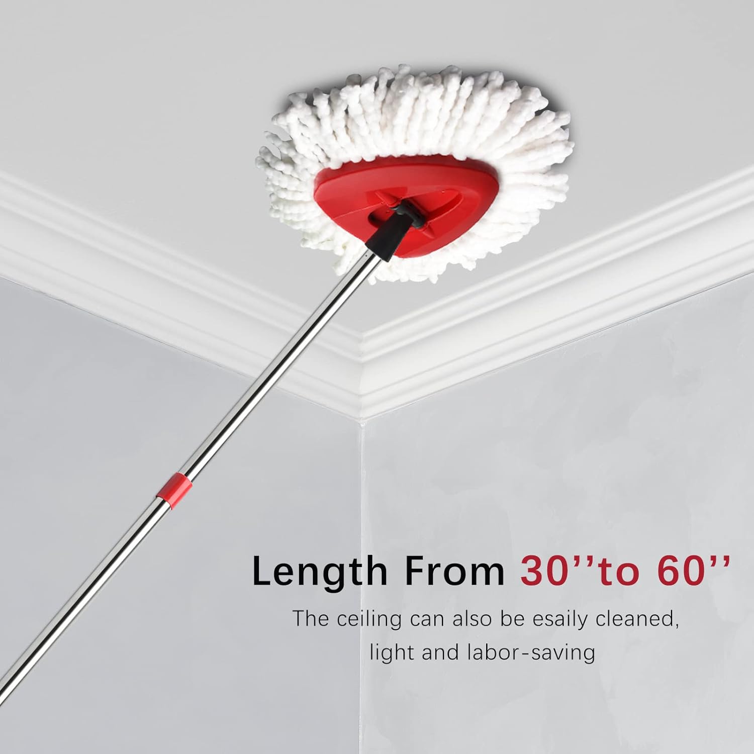 4-Section Spin Mop Handle 30-60 Extended Premium stainless steel safe reusable