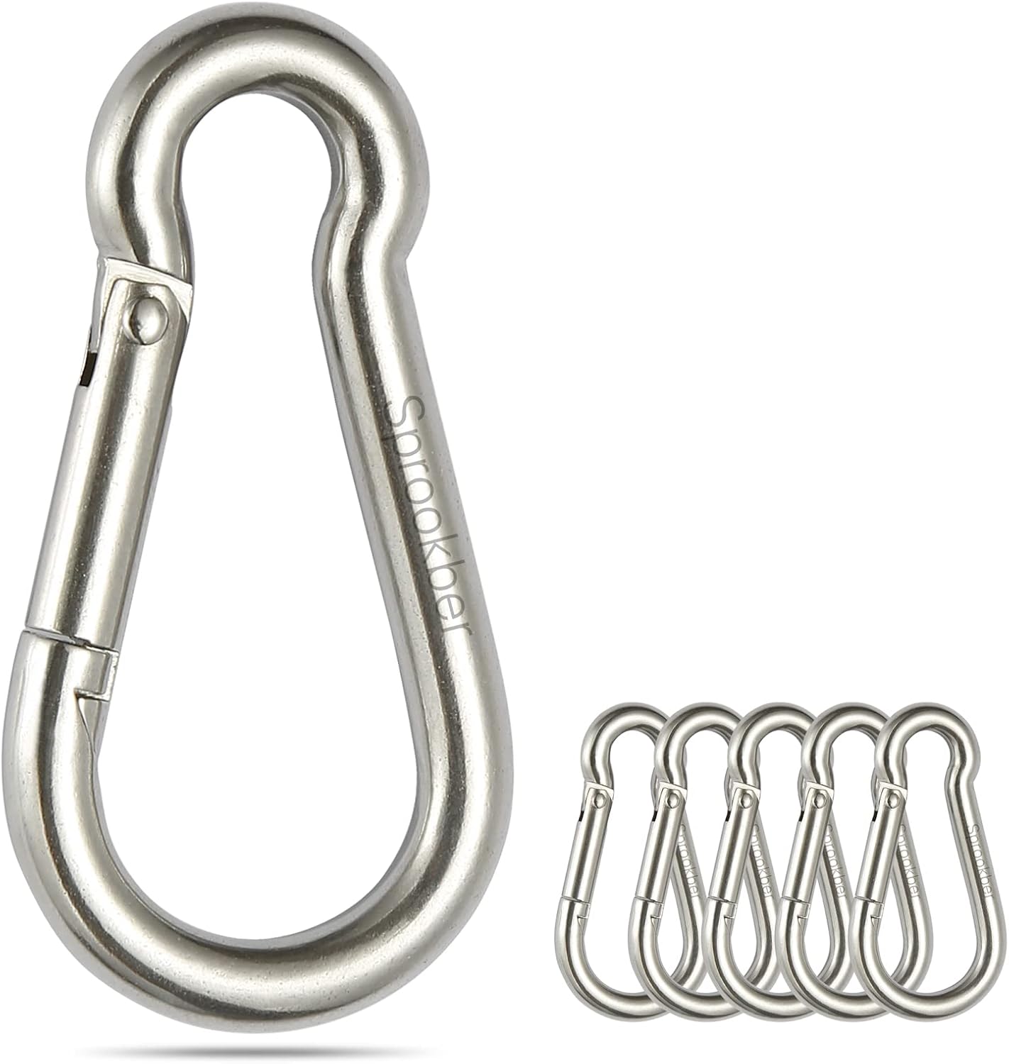 Sprookber 304 Stainless Steel Spring Snap Hook Carabiner Set of 6