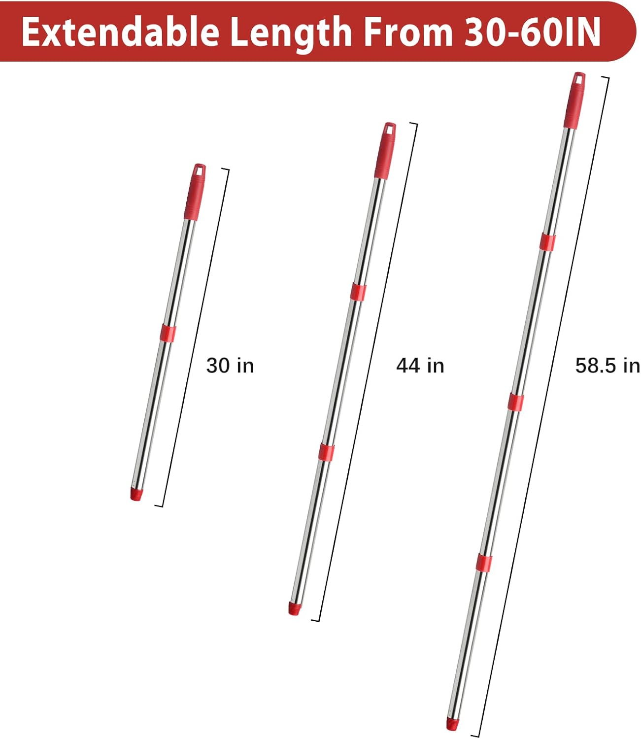 4-Section Spin Mop Handle 30-60 Extended Premium stainless steel safe reusable
