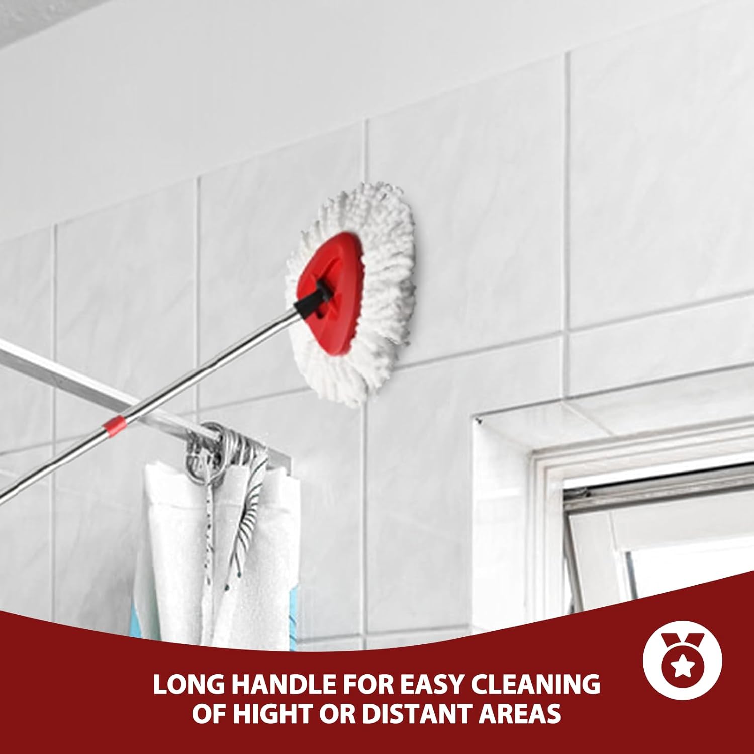 4-Section Adjustable Spin Mop Handle Replacement Sturdy for Tight Spots