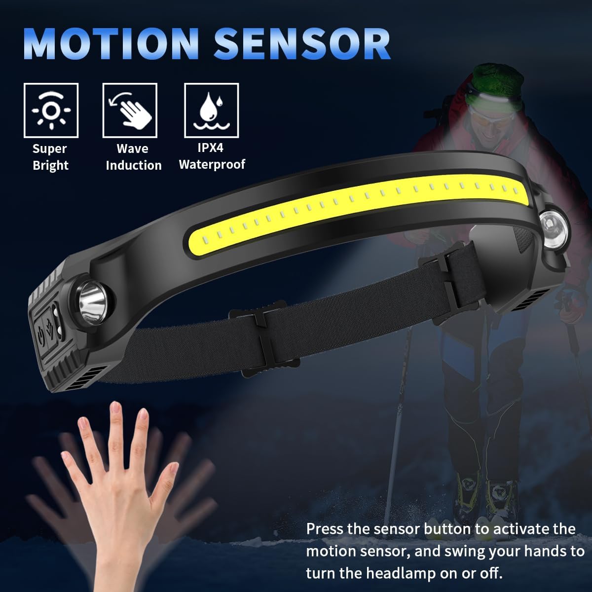 5-Pack Rechargeable Headlamp Set with COB Beam and Motion Sensor