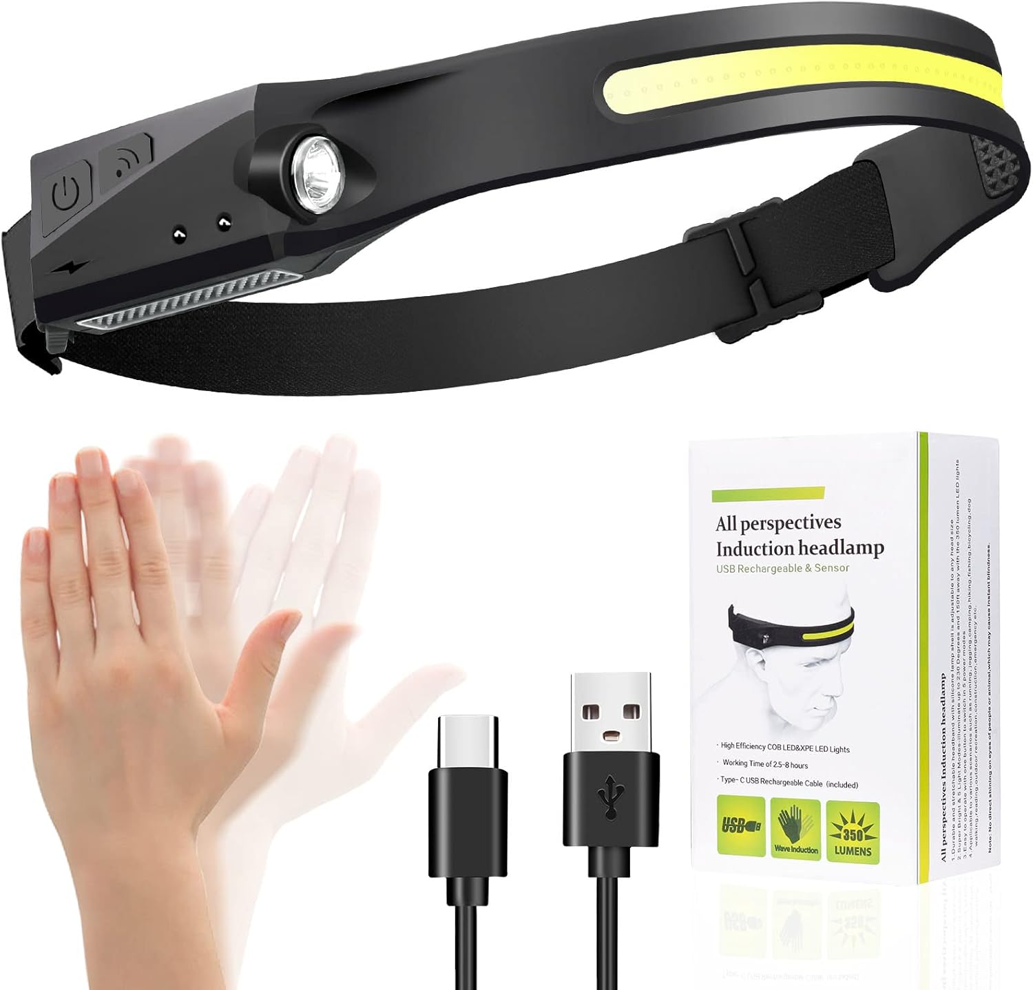 GinlpdWeightless Rechargeable Headlamp With 230 Illuminate Motion sensor