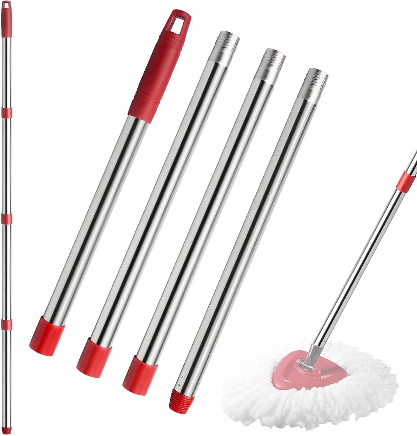 4-Section Spin Mop Handle 30-60 Extended Premium stainless steel safe reusable