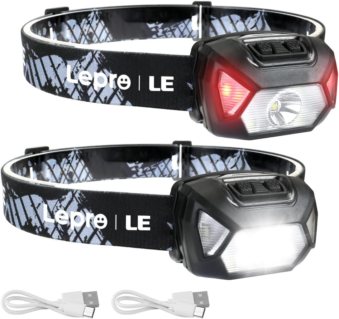 Lepro Rechargeable LED Headlamp - 6 Modes IPX4 Waterproof for Camping Hiking