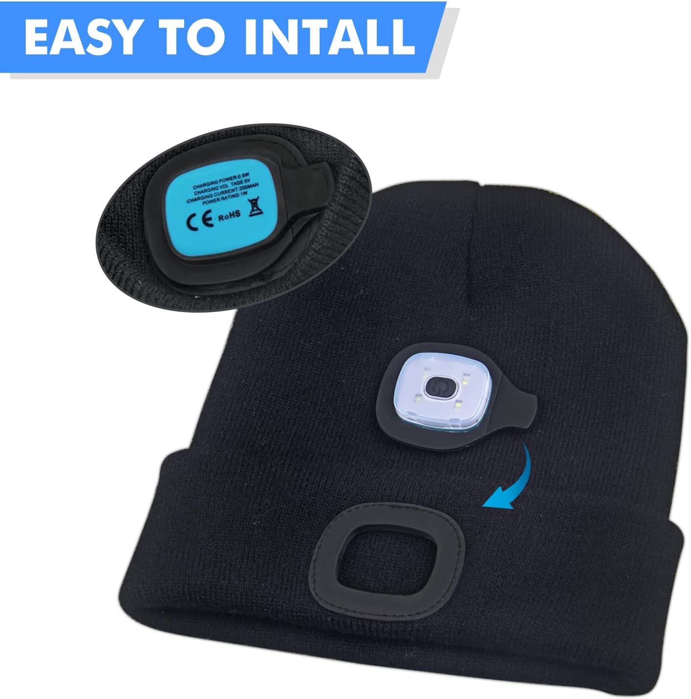 SAFETY-BASED LED Rechargeable Flashlight for Beanie Hats