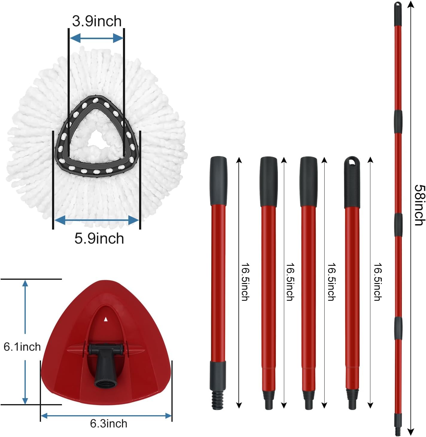 O-Ceda Spin Mop Replaceable Heads Handle Base Set
