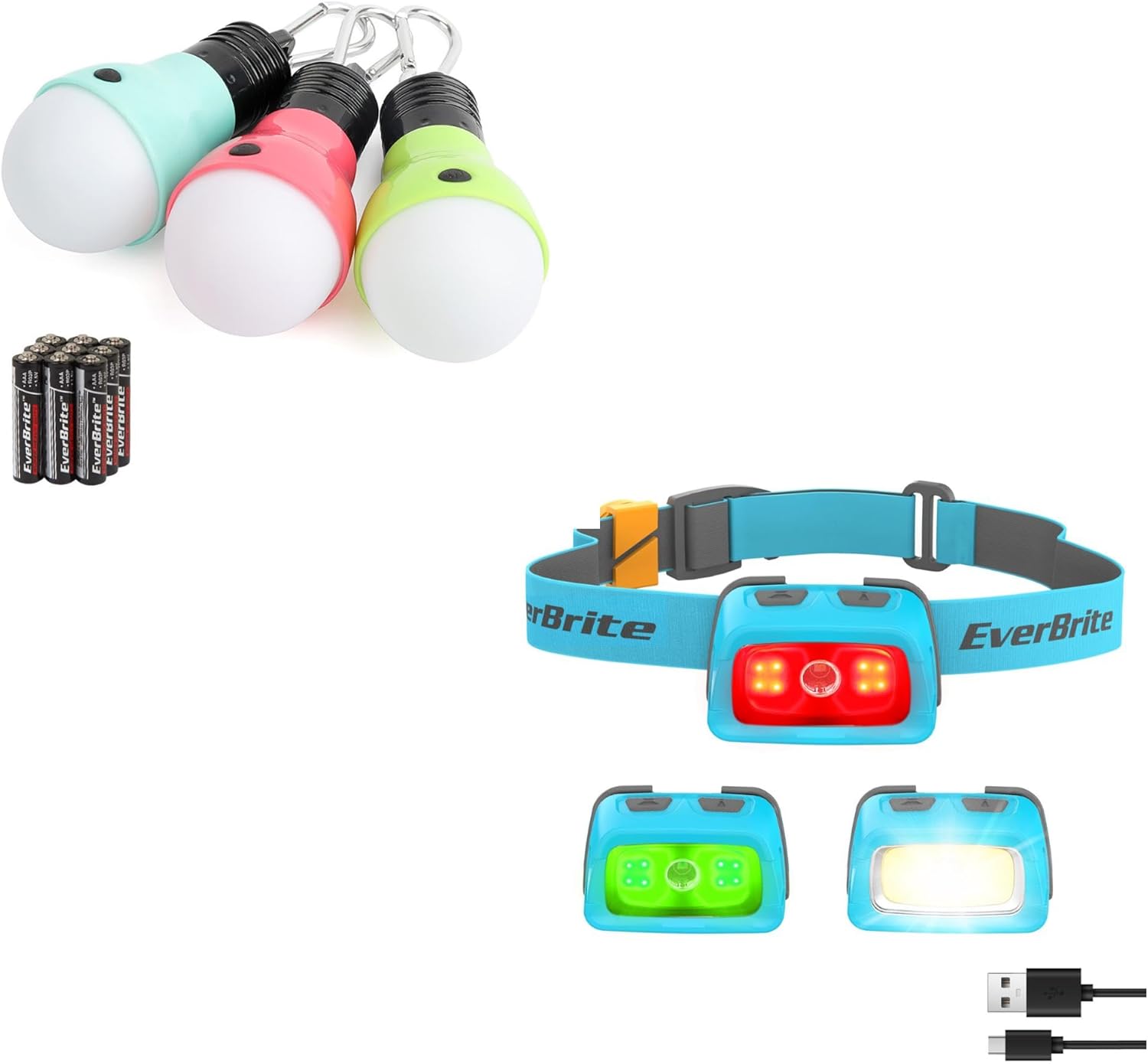 3-Piece Durable Camping Lights Rechargeable Headlamp for Camping Outdoors