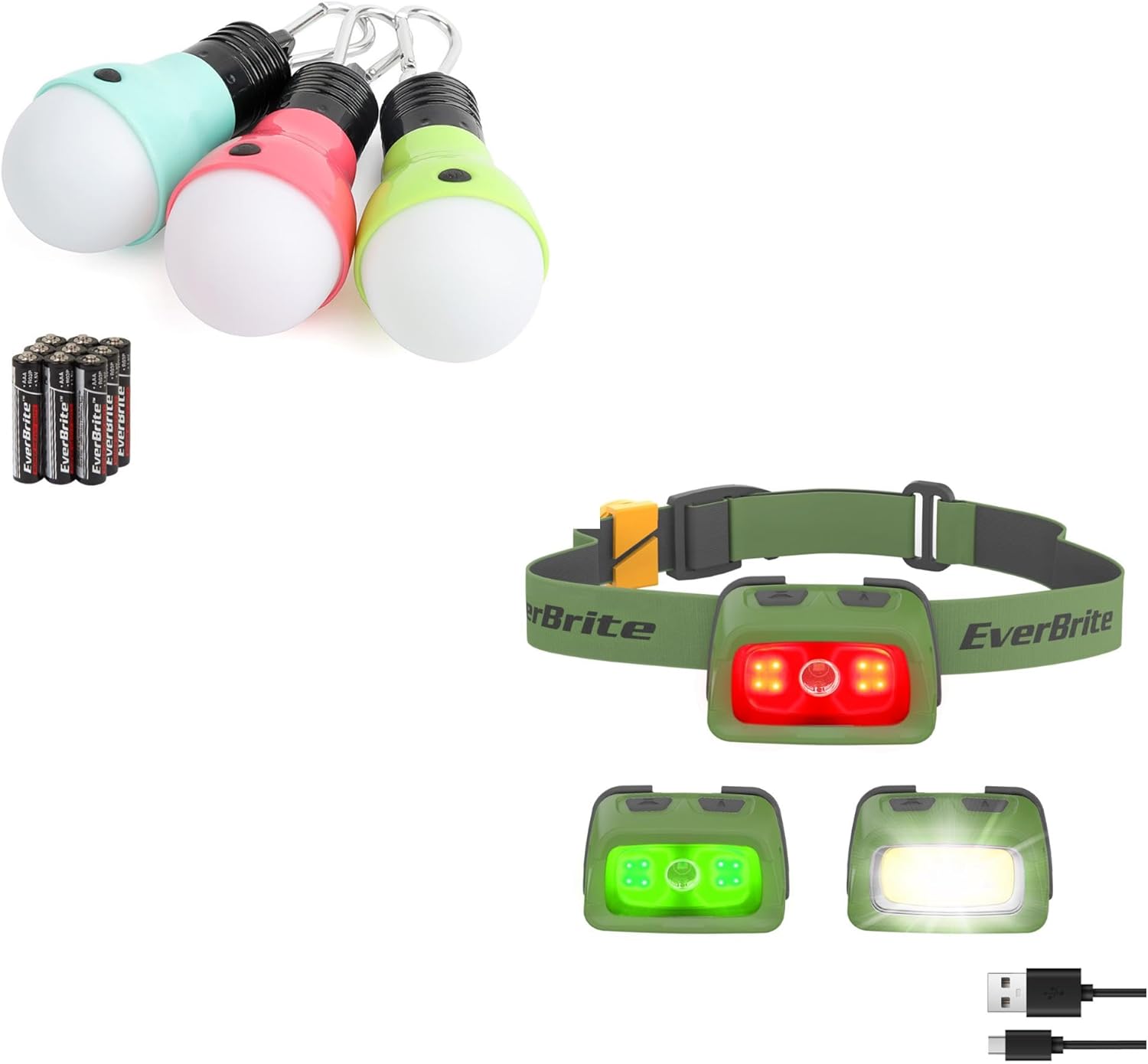 EverBrite 3-Pack Camping Lights Rechargeable Headlamp - Durable Reliable for Outdoors