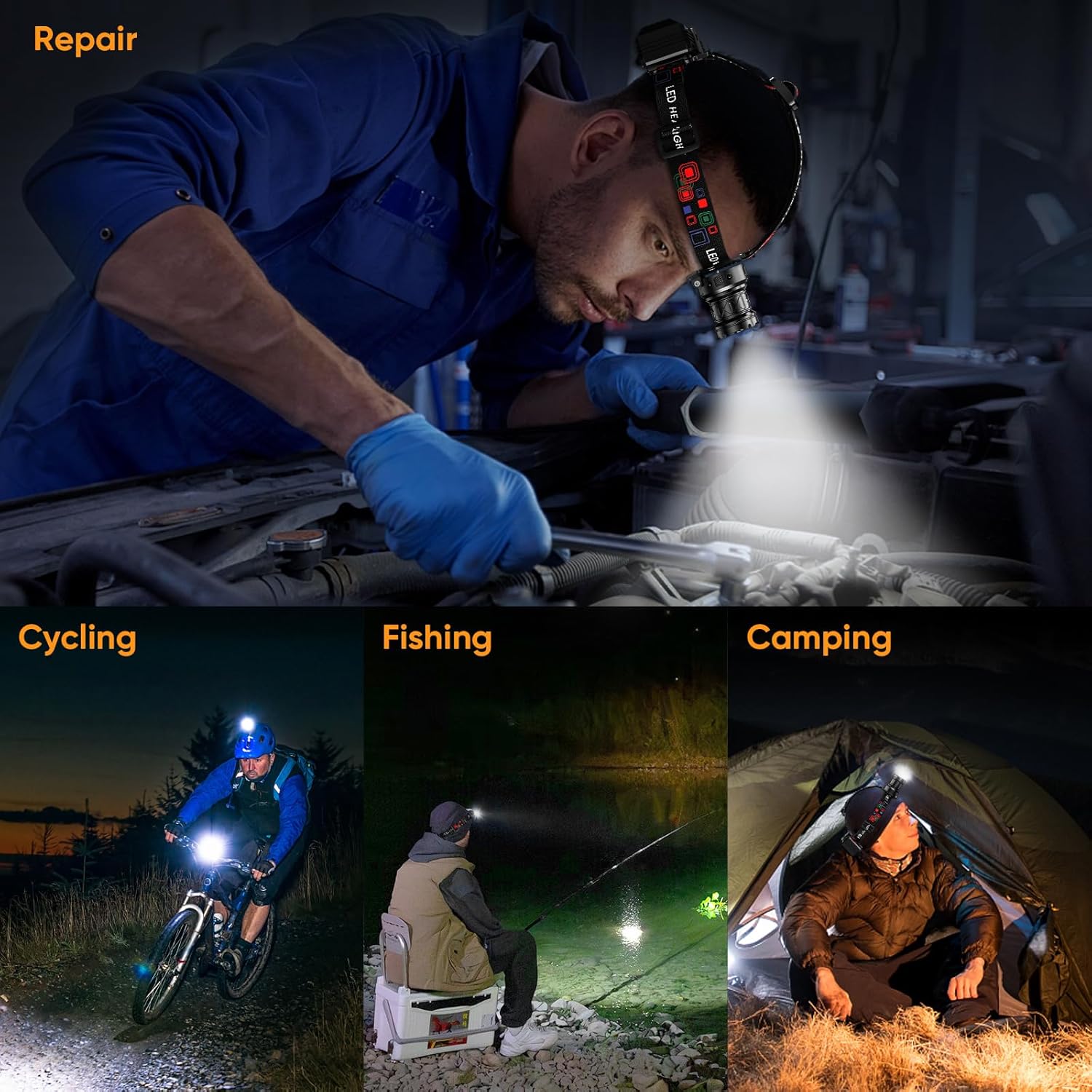 INECOKS Rechargeable Headlamp 990000 LM Motion Sensor with 9 Modes
