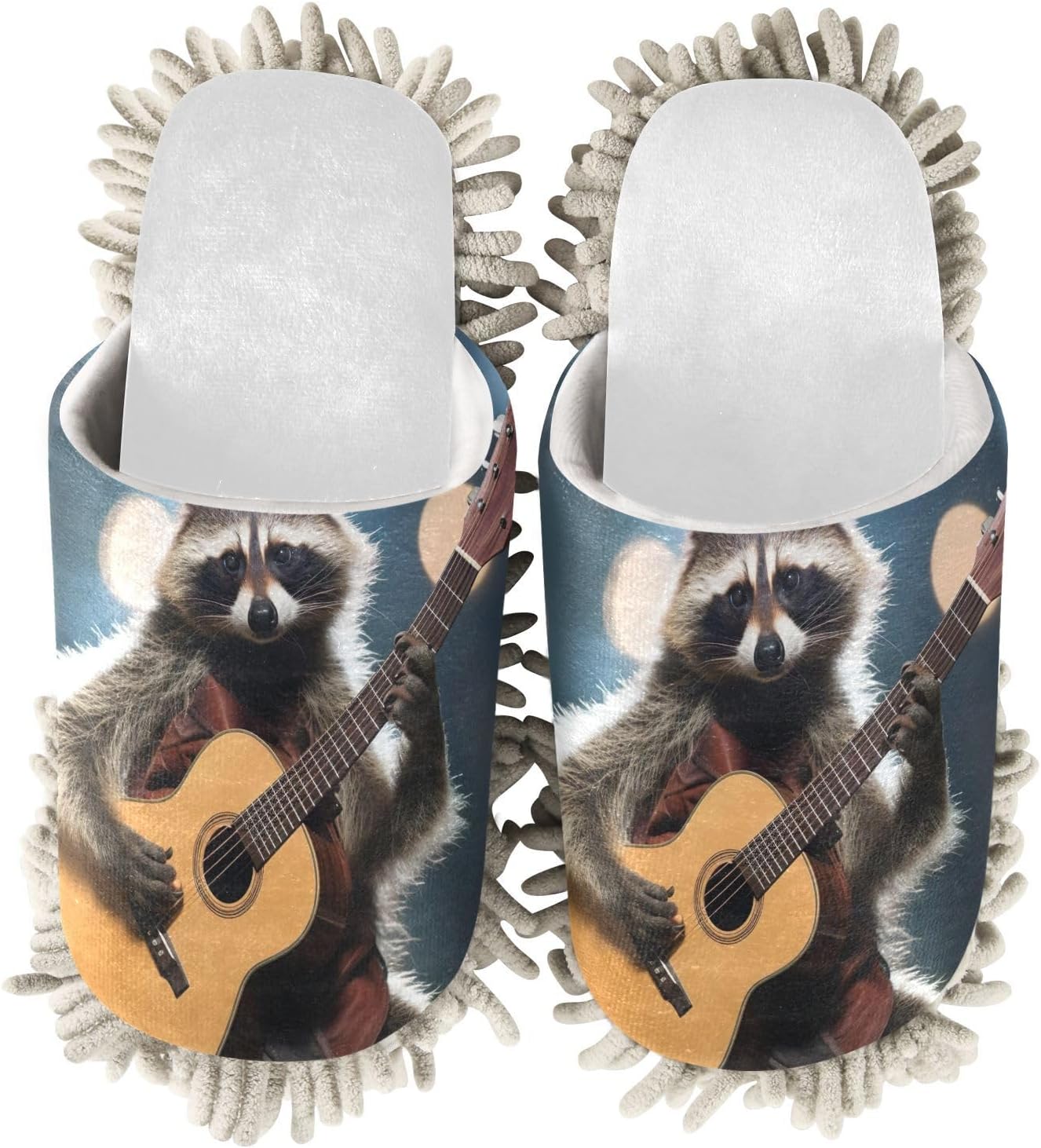 White Raccoon Guitar Mop Slippers for Women Men