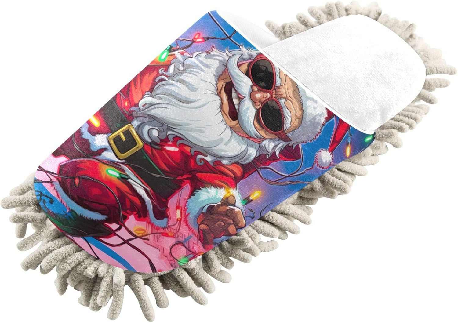 White Light Christmas Santa Mop Slippers for Dusting Cleaning