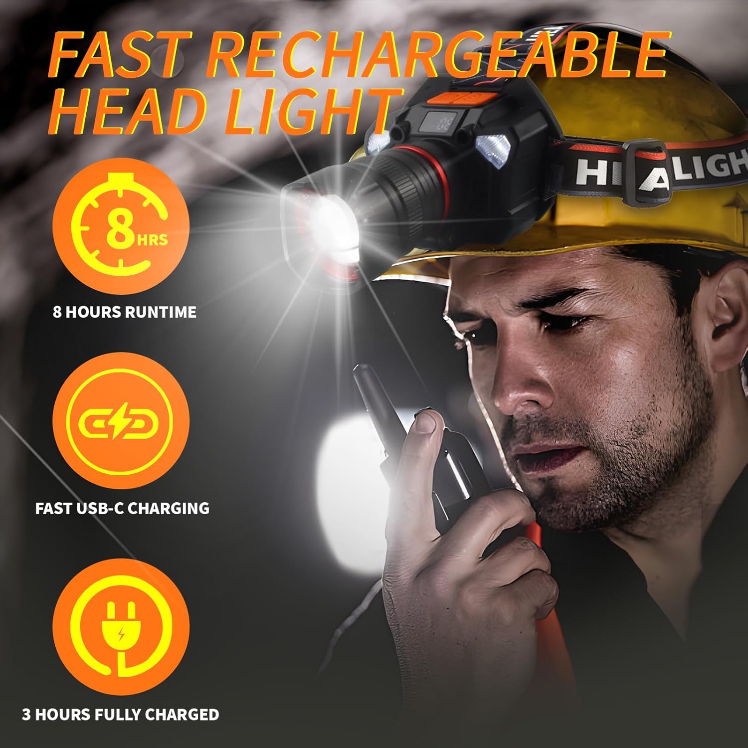 OCEGATE 100000 Lumen Rechargeable Headlamp Waterproof Adjustable for Camping Hiking