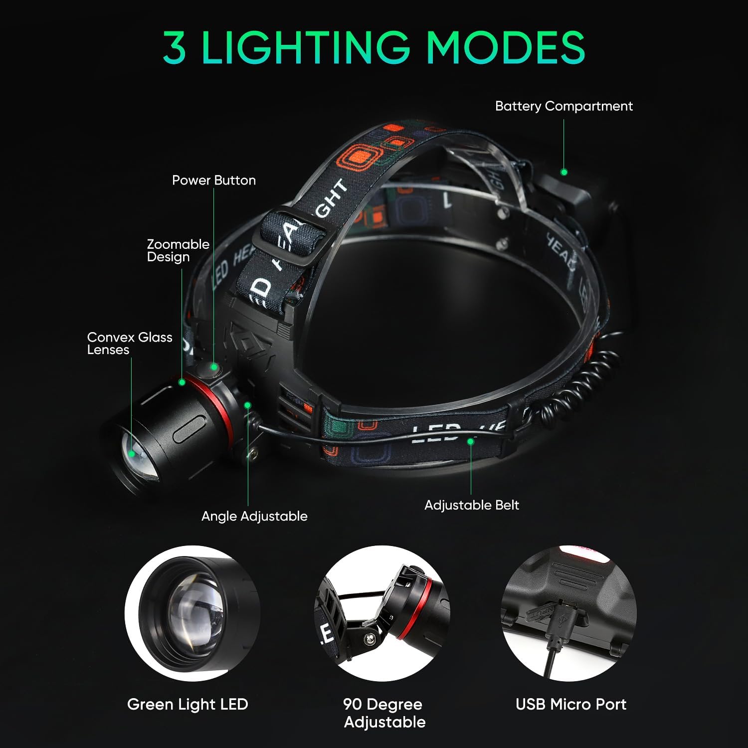 WINDFIRE RedGreen Headlamp 3 Modes Waterproof for Hunting More