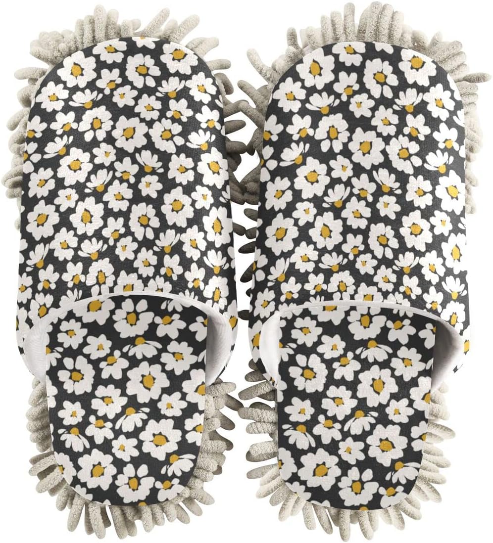 DOMIKING Daisy Flowers Mop Slippers for Women