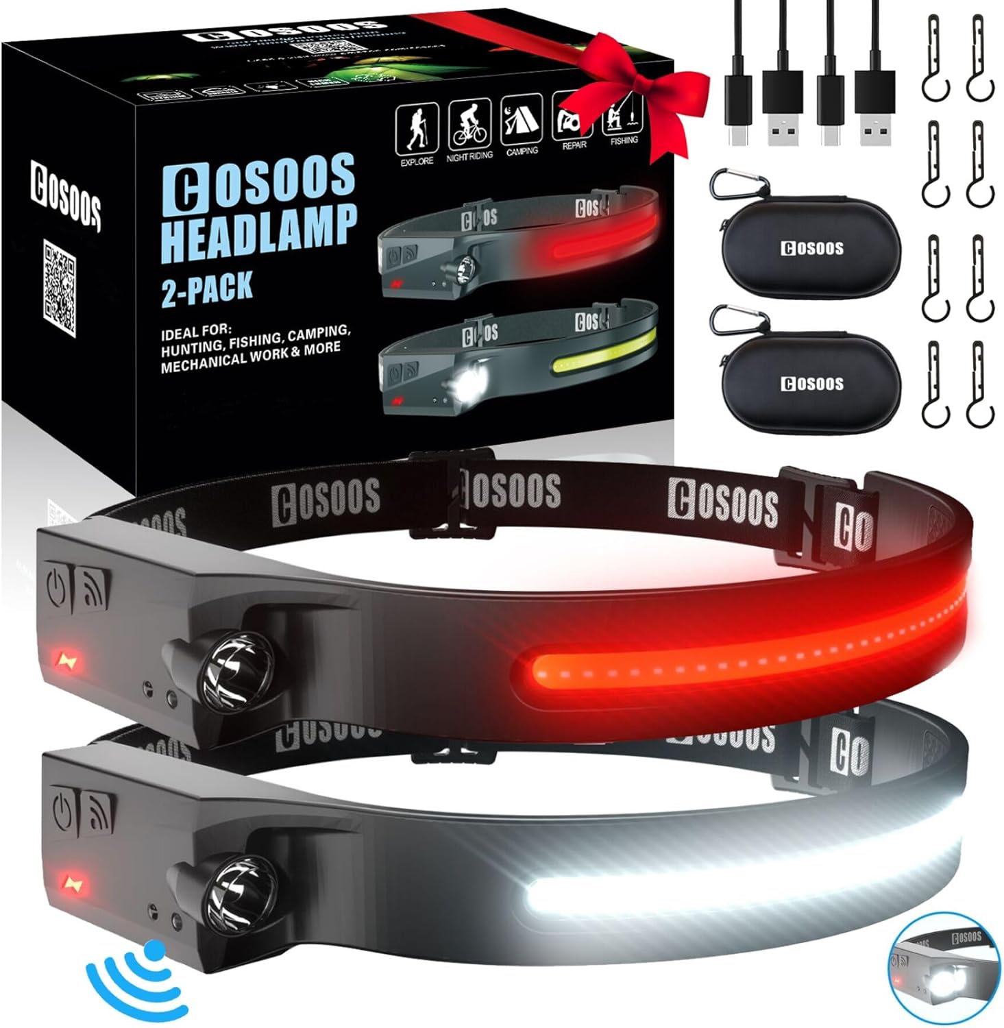 COSOOS 2 Rechargeable Headlamps with Red Light and Carry Case 1