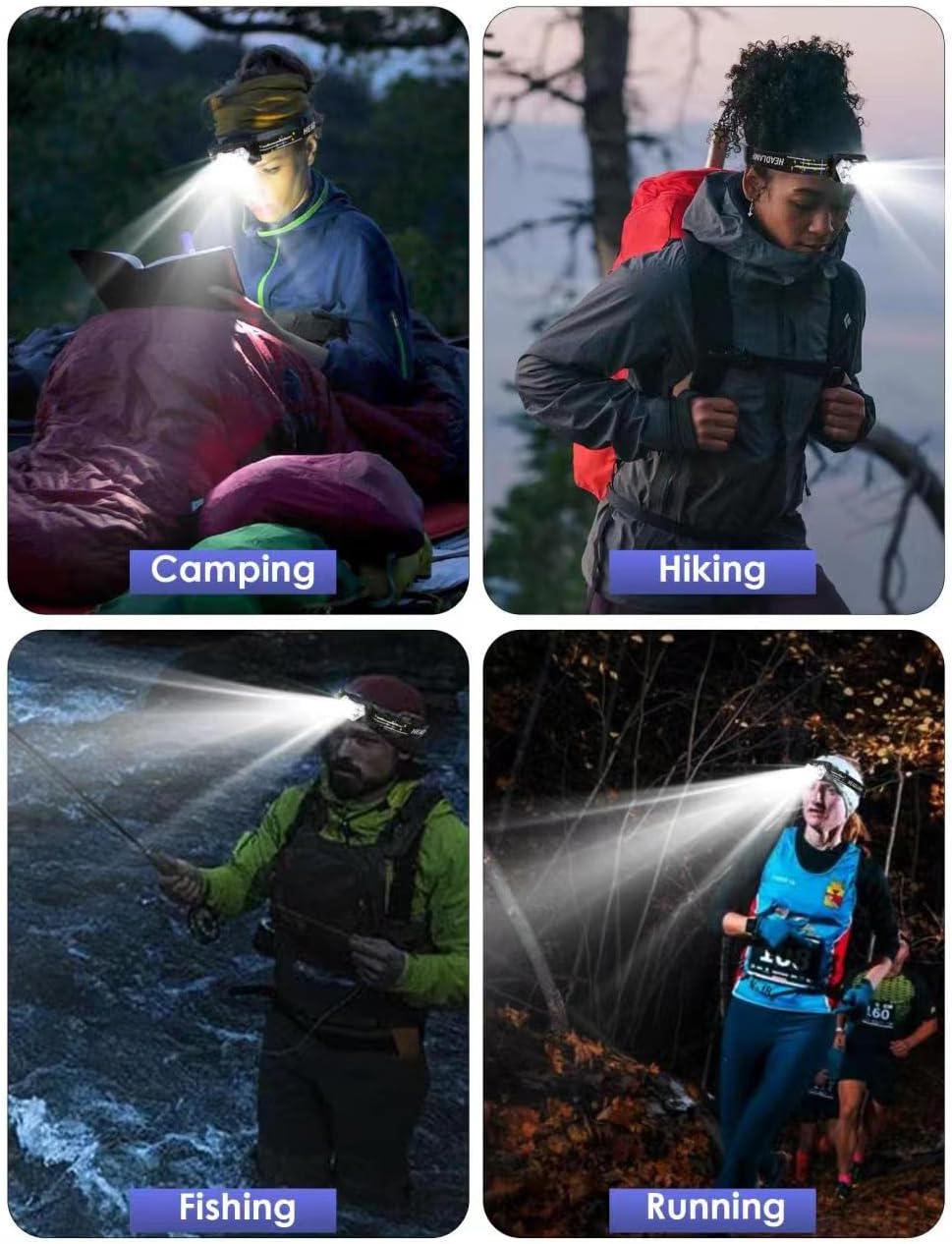 Eirnvop 9-LED 2000 Lumen 2-Pack Headlamp Waterproof 20HR 6 Modes