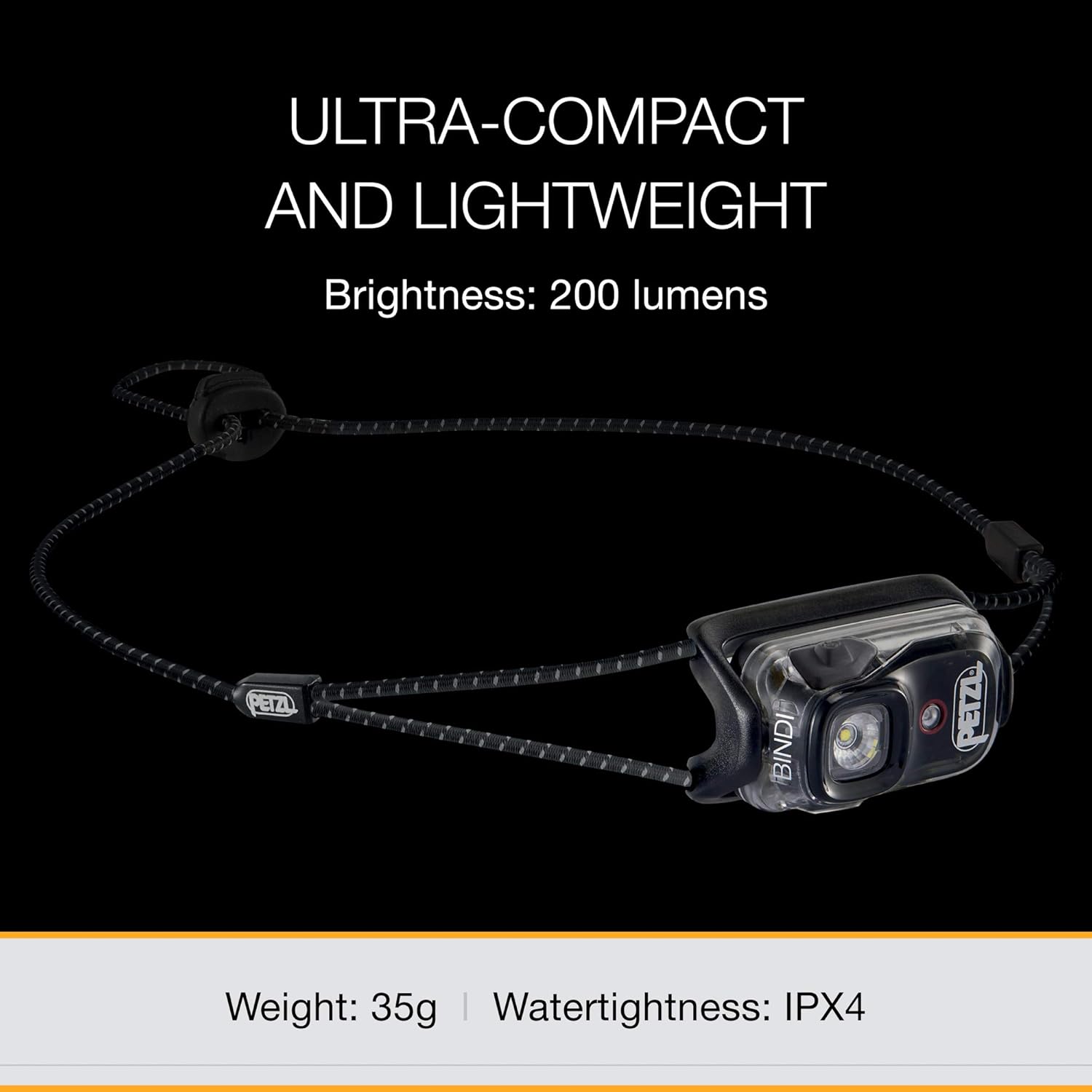 PETZL Bindi Headlamp 5050 Brightness Rechargeable Tilt Lock
