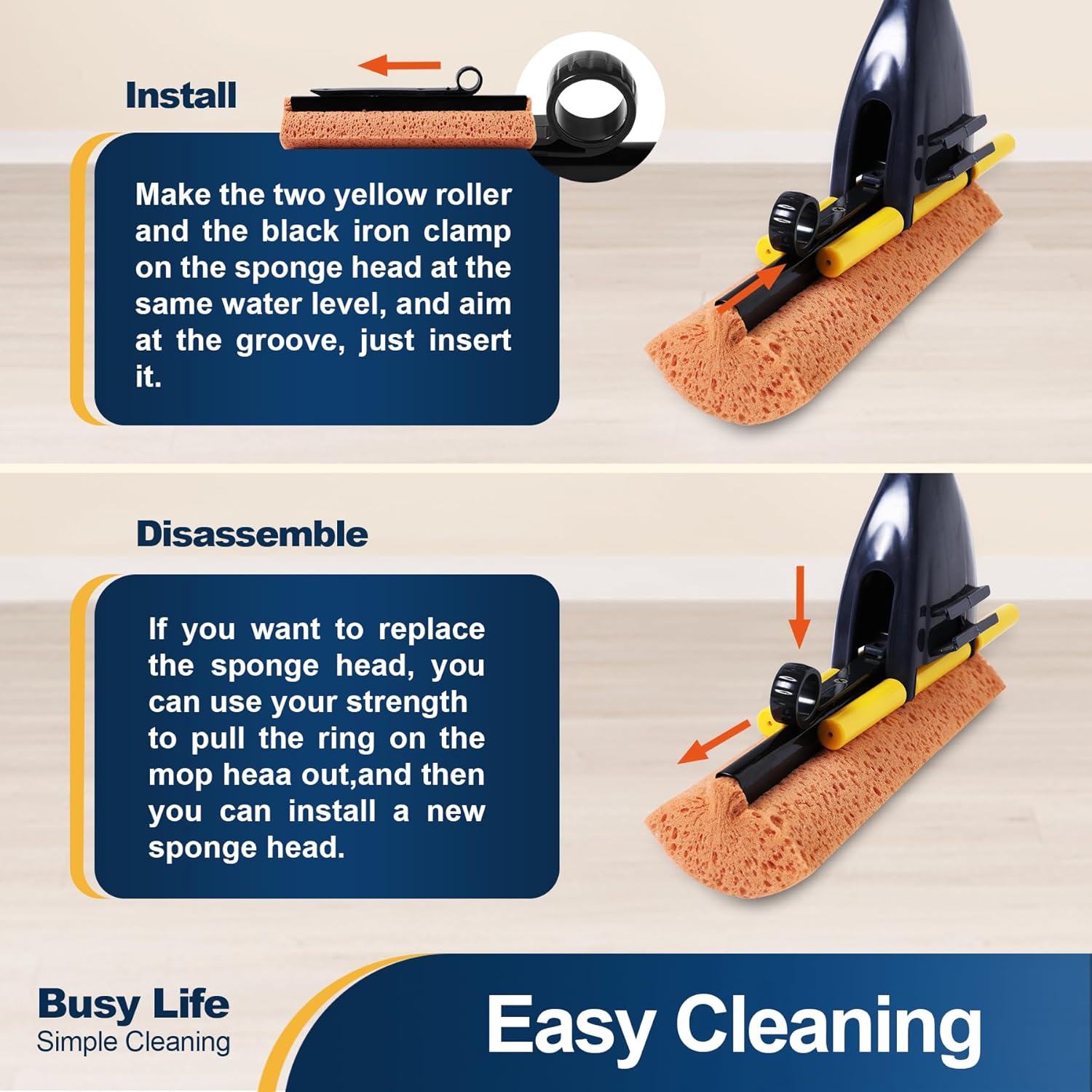 Yocada Sponge Mop Refill Head - Replacement for Tile and Floor Cleaning