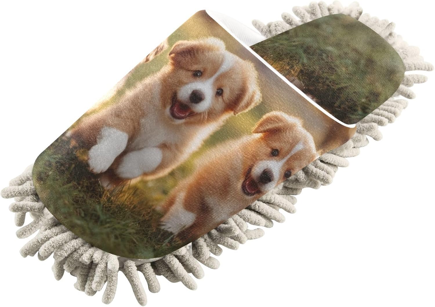 FLildon Microfiber Slippers with Dog Design Washable Mop Shoes for Home