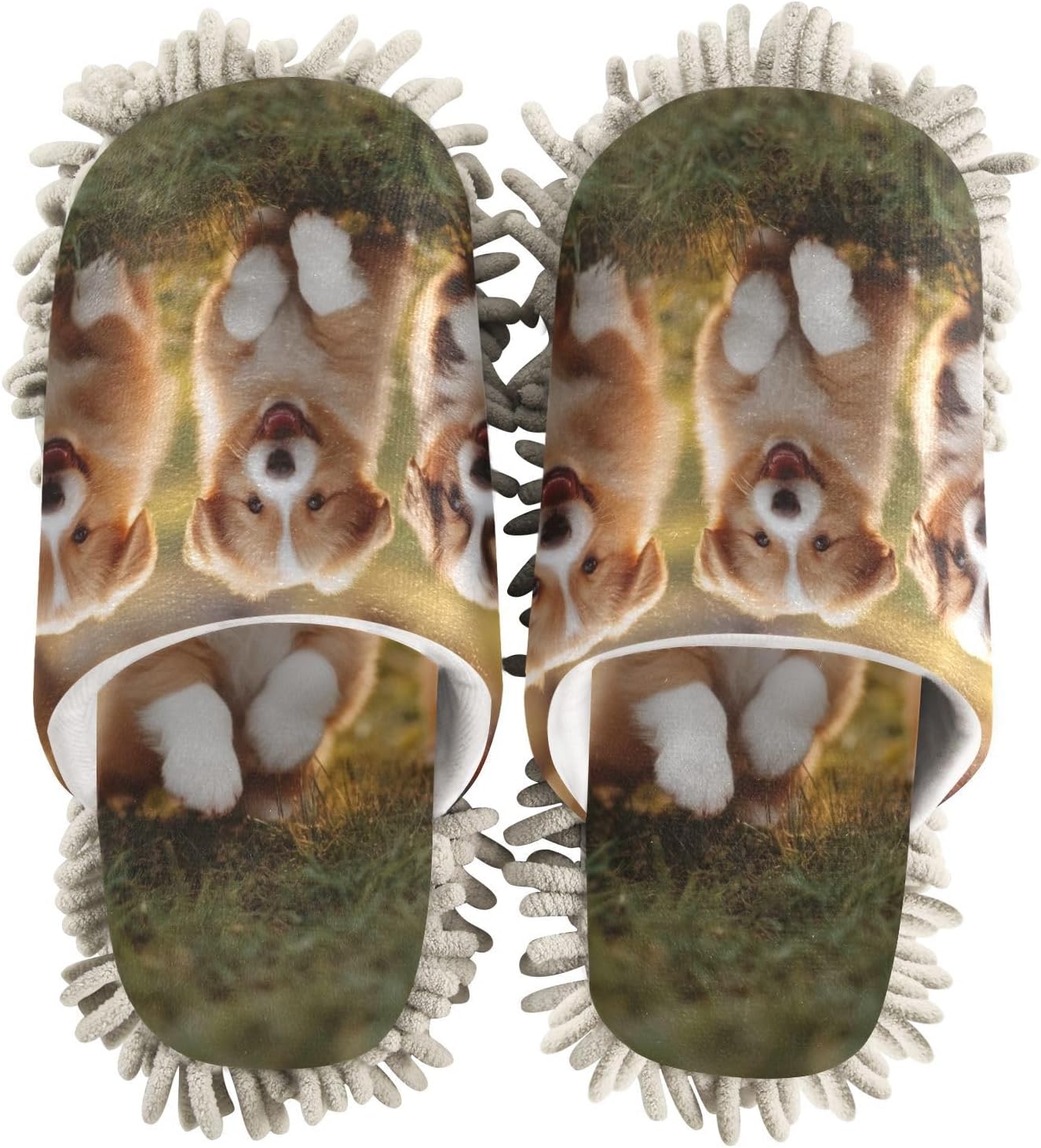 FLildon Microfiber Slippers with Dog Design Washable Mop Shoes for Home